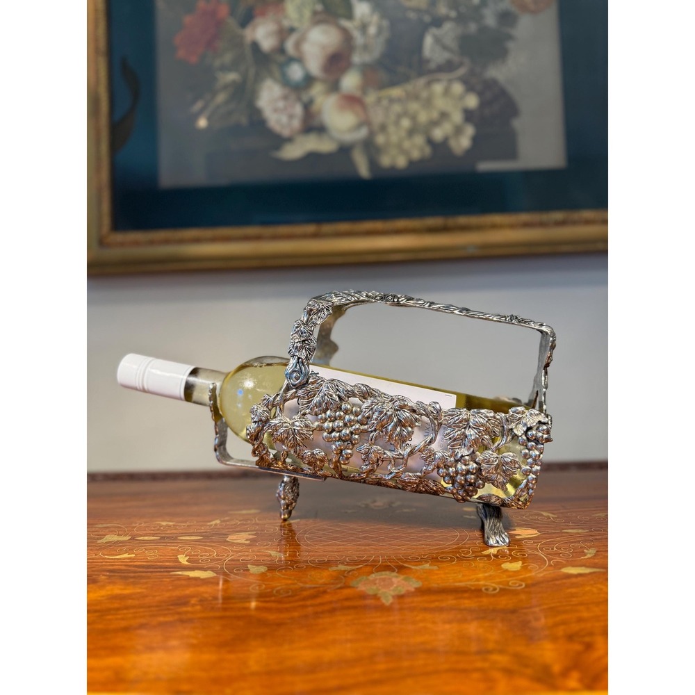 Vintage Silverplate Wine Bottle Holder with Grapevine Design
